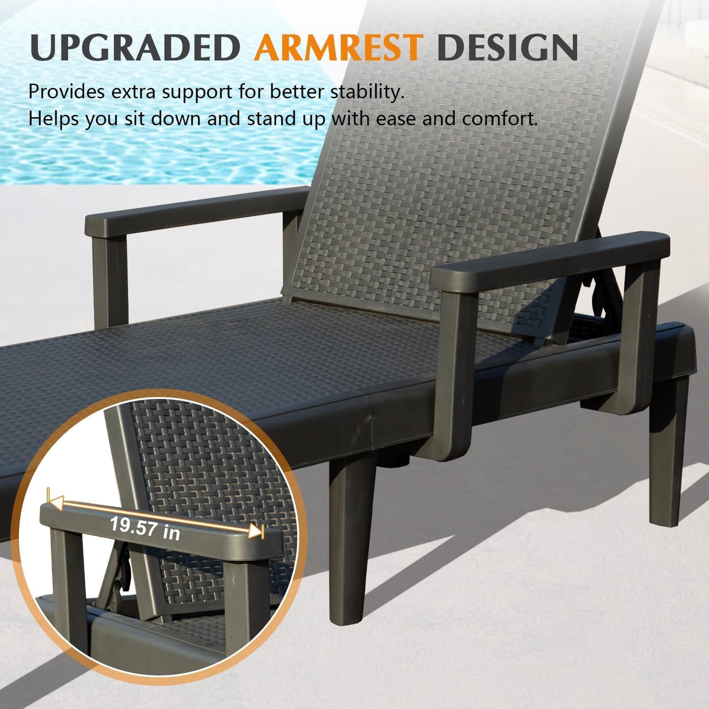 Grey Resin Pool Lounge Chairs Set of 2 - Outdoor Patio Seating