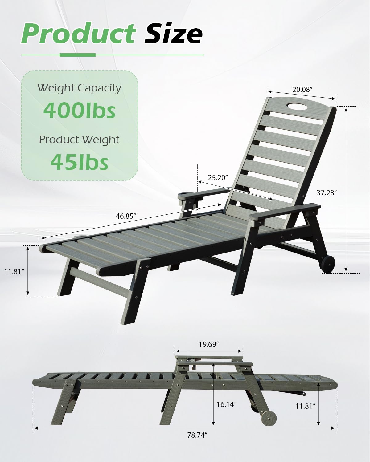 Grey HDPE Outdoor Lounge Chairs Set of 2 - Patio Seating