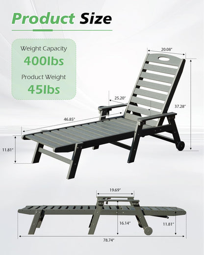 Grey HDPE Outdoor Lounge Chairs Set of 2 - Patio Seating