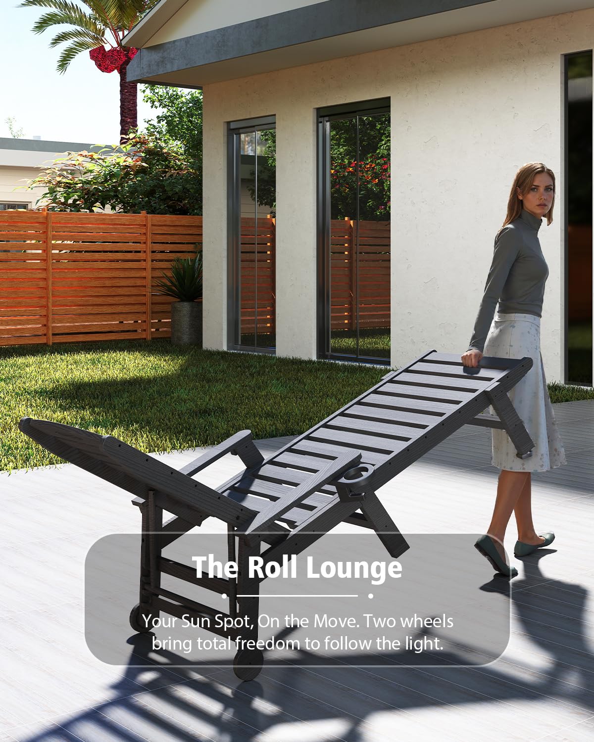 Grey HDPE Outdoor Lounge Chairs Set of 2 - Patio Seating