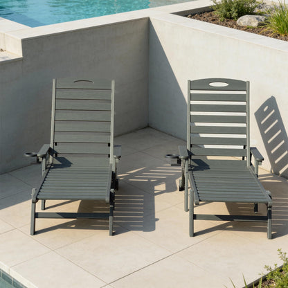 Grey HDPE Outdoor Lounge Chairs Set of 2 - Patio Seating