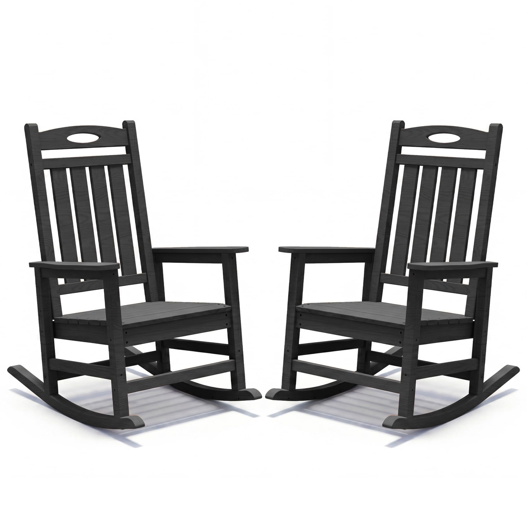 Outdoor Rocking Chair Set of 2, HDPE Patio Rocking Chair for Adults, Oversized Outdoor Rocker for Porch Garden Lawn,Black