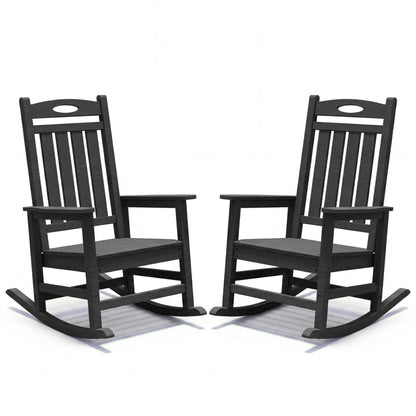 Outdoor Rocking Chair Set of 2, HDPE Patio Rocking Chair for Adults, Oversized Outdoor Rocker for Porch Garden Lawn,Black