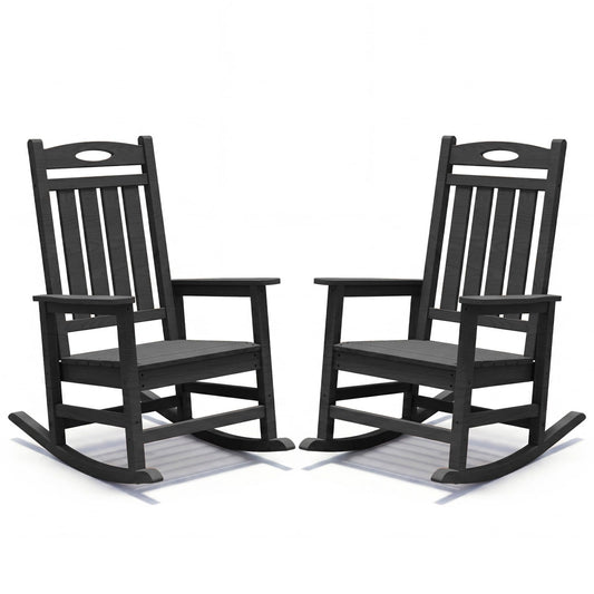Outdoor Rocking Chair Set of 2, HDPE Patio Rocking Chair for Adults, Oversized Outdoor Rocker for Porch Garden Lawn,Black