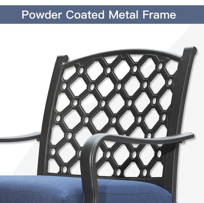 Navy Blue Metal Patio Dining Set 7 Piece Outdoor Conversation Table with Cushions