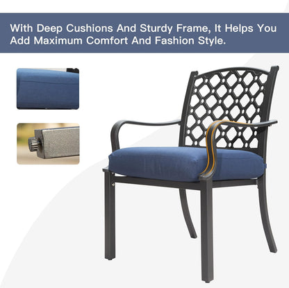 Navy Blue Metal Patio Dining Set 7 Piece Outdoor Conversation Table with Cushions