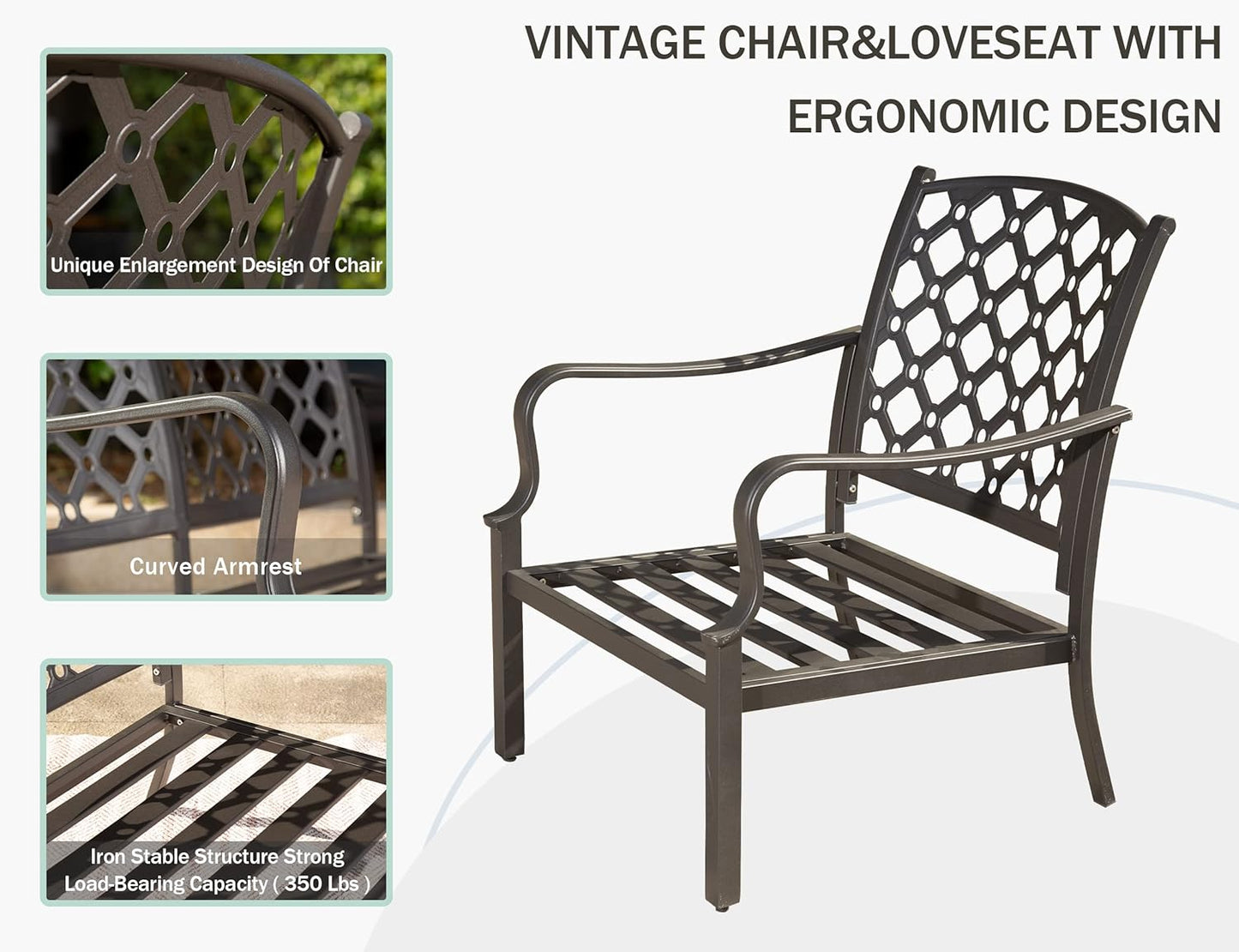 Navy Blue Metal Patio Dining Set 7 Piece Outdoor Conversation Table with Cushions