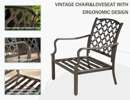 Navy Blue Metal Patio Dining Set 7 Piece Outdoor Conversation Table with Cushions
