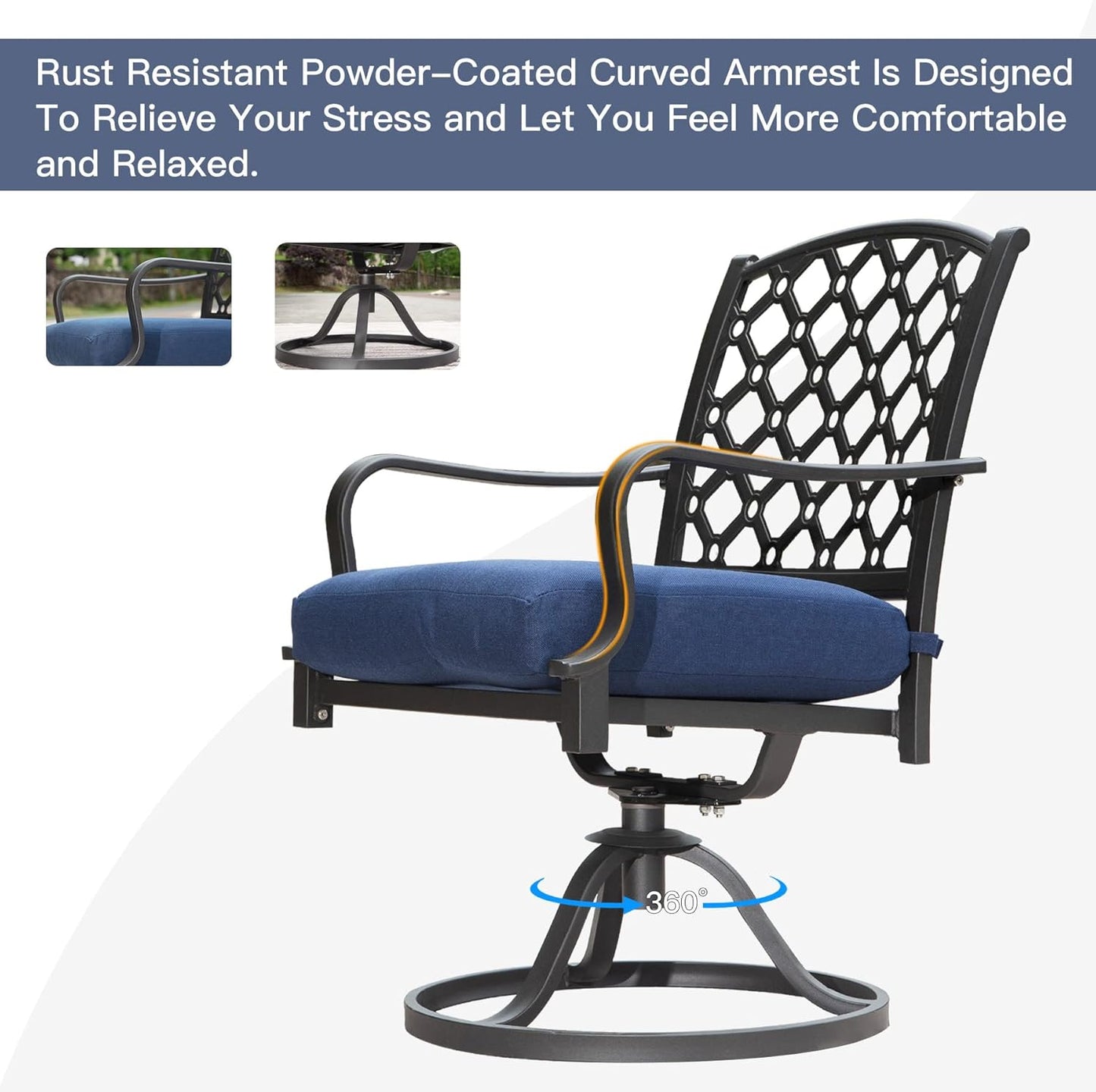 Navy Blue Metal Patio Dining Set 7 Piece Outdoor Conversation Table with Cushions