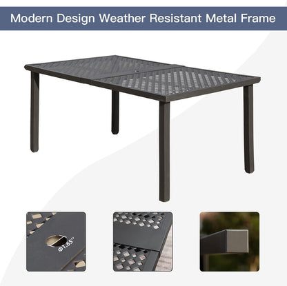 Navy Blue Metal Patio Dining Set 7 Piece Outdoor Conversation Table with Cushions
