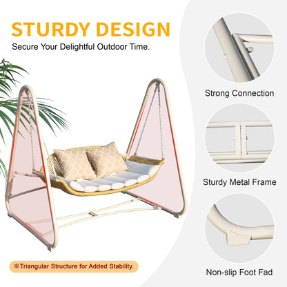 2 Person White Steel Patio Swing Chair with Cushions