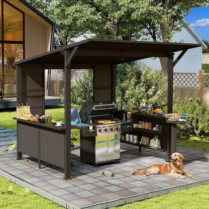 9x10FT Brown Steel Gazebo - Outdoor BBQ Grill Canopy