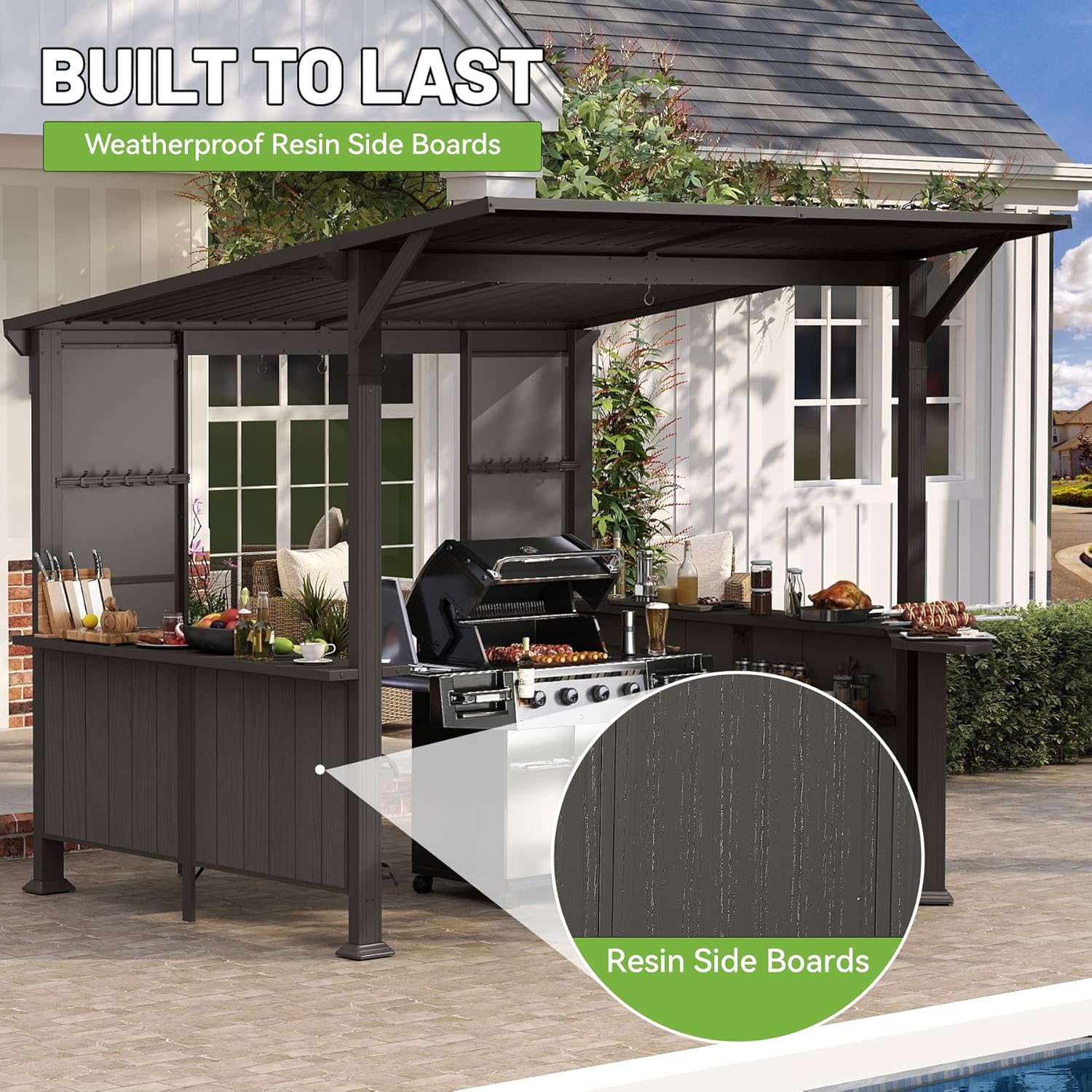 9x10FT Brown Steel Gazebo - Outdoor BBQ Grill Canopy