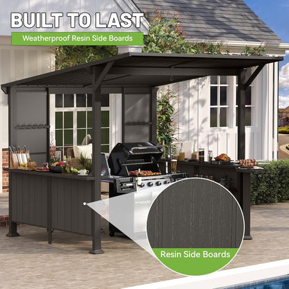 9x10FT Brown Steel Gazebo - Outdoor BBQ Grill Canopy