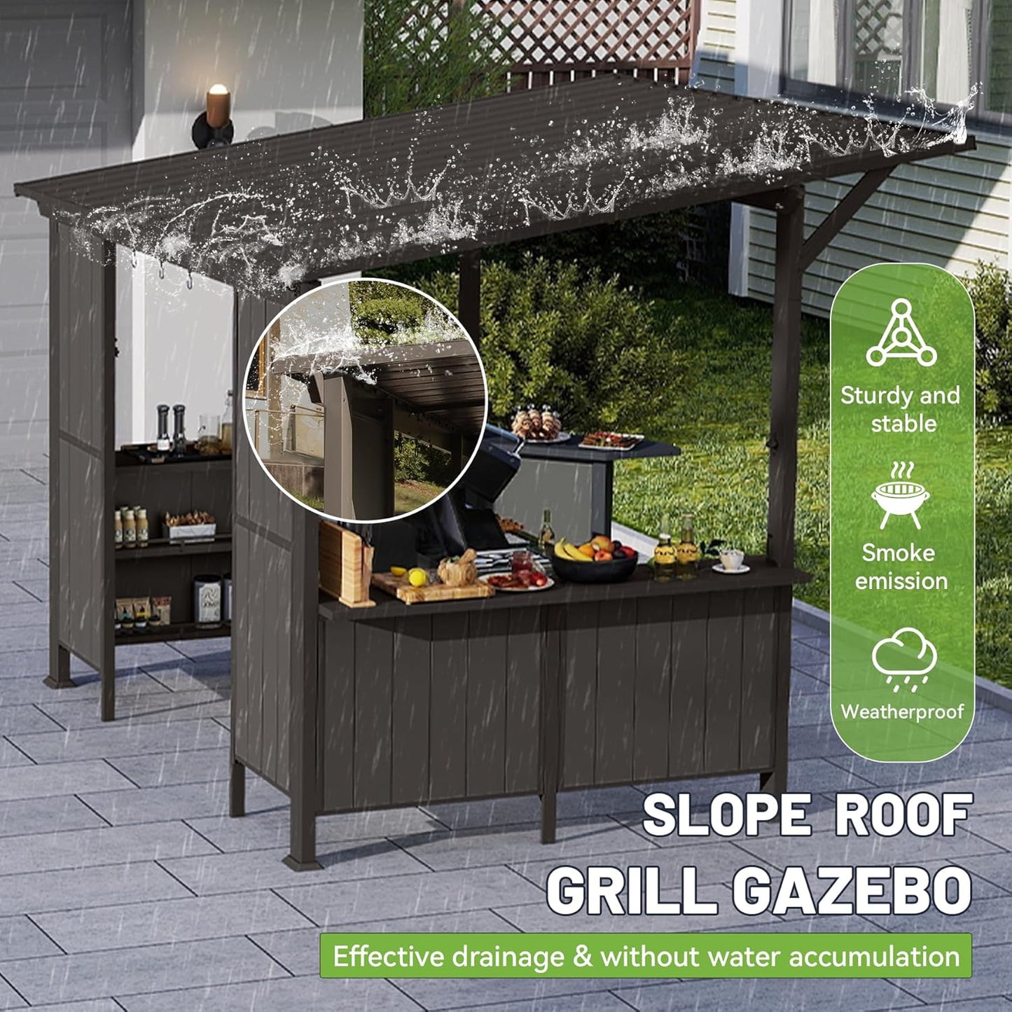 9x10FT Brown Steel Gazebo - Outdoor BBQ Grill Canopy