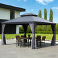 13x15FT Outdoor Gazebo, Hardtop Gazebo with Galvanized Steel Double Roof, Metal Gazebos with Drainage System Patio Pergola for Patio Deck Backyard,Curtain and Netting,Gray
