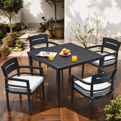 Ember Black Aluminum Patio Table 40" Square Outdoor Dining Set