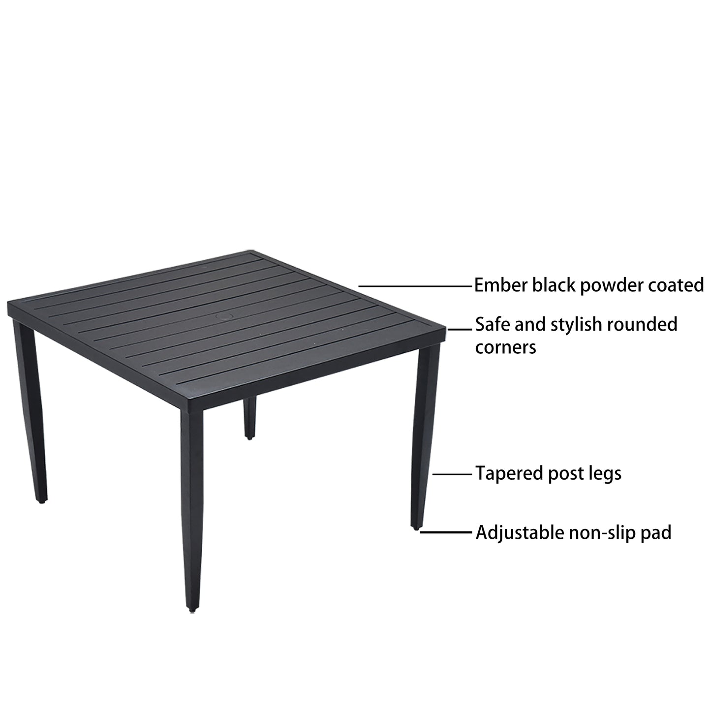 Ember Black Aluminum Patio Table 40" Square Outdoor Dining Set
