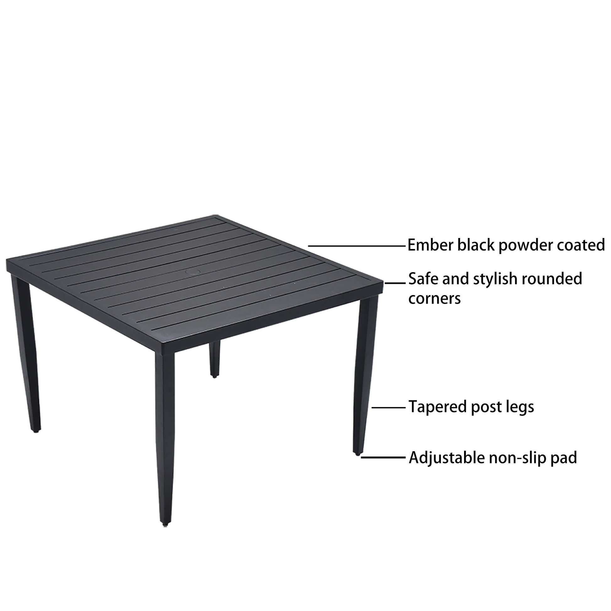 Ember Black Aluminum Patio Table 40" Square Outdoor Dining Set