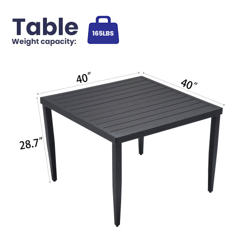 Ember Black Aluminum Patio Table 40" Square Outdoor Dining Set