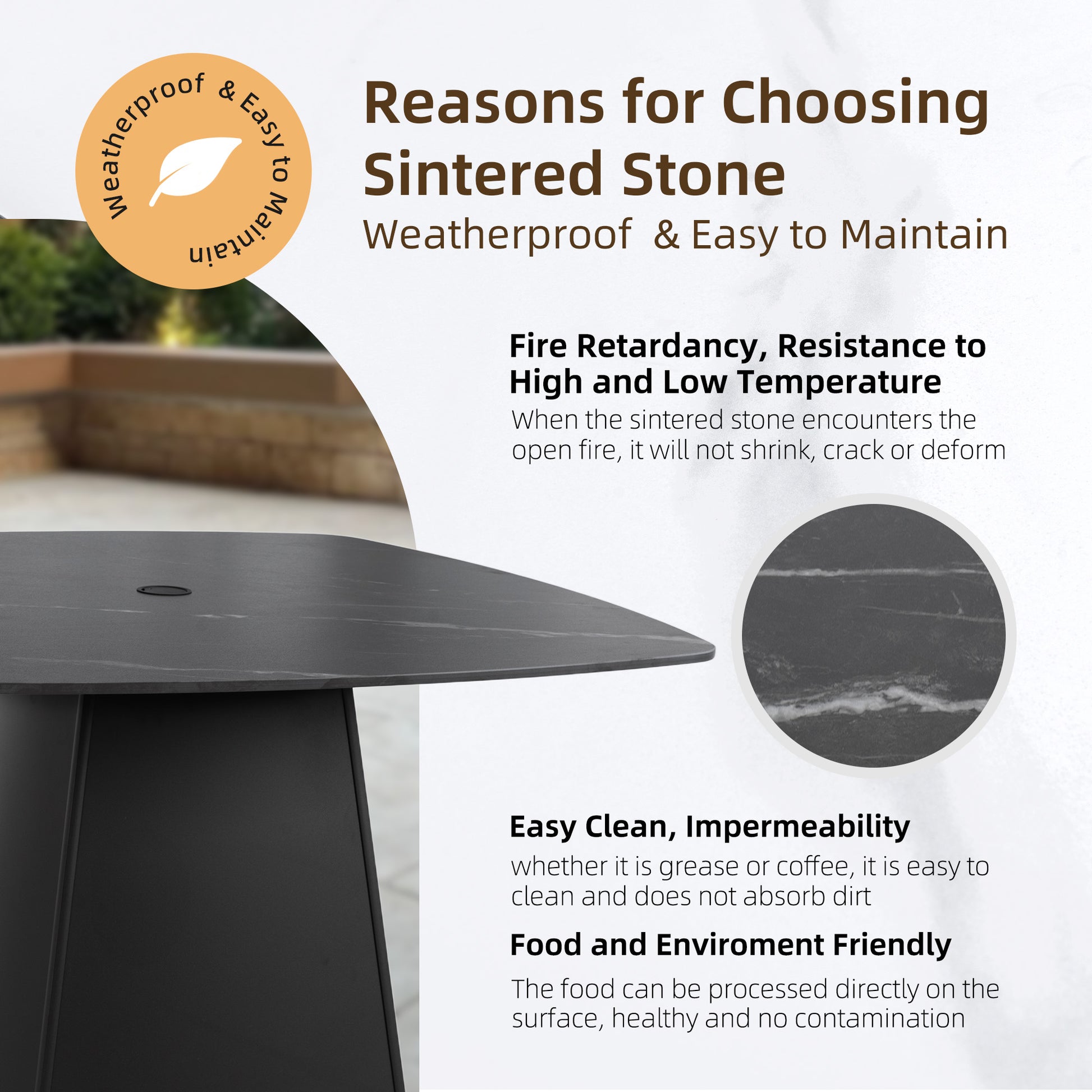 Ember Black Outdoor Dining Table – 44" Rounded Square Patio Set