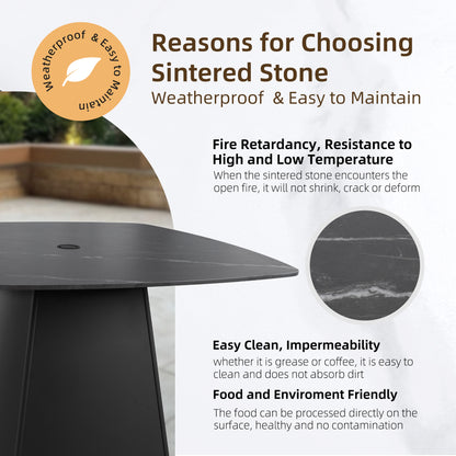 Ember Black Outdoor Dining Table – 44" Rounded Square Patio Set