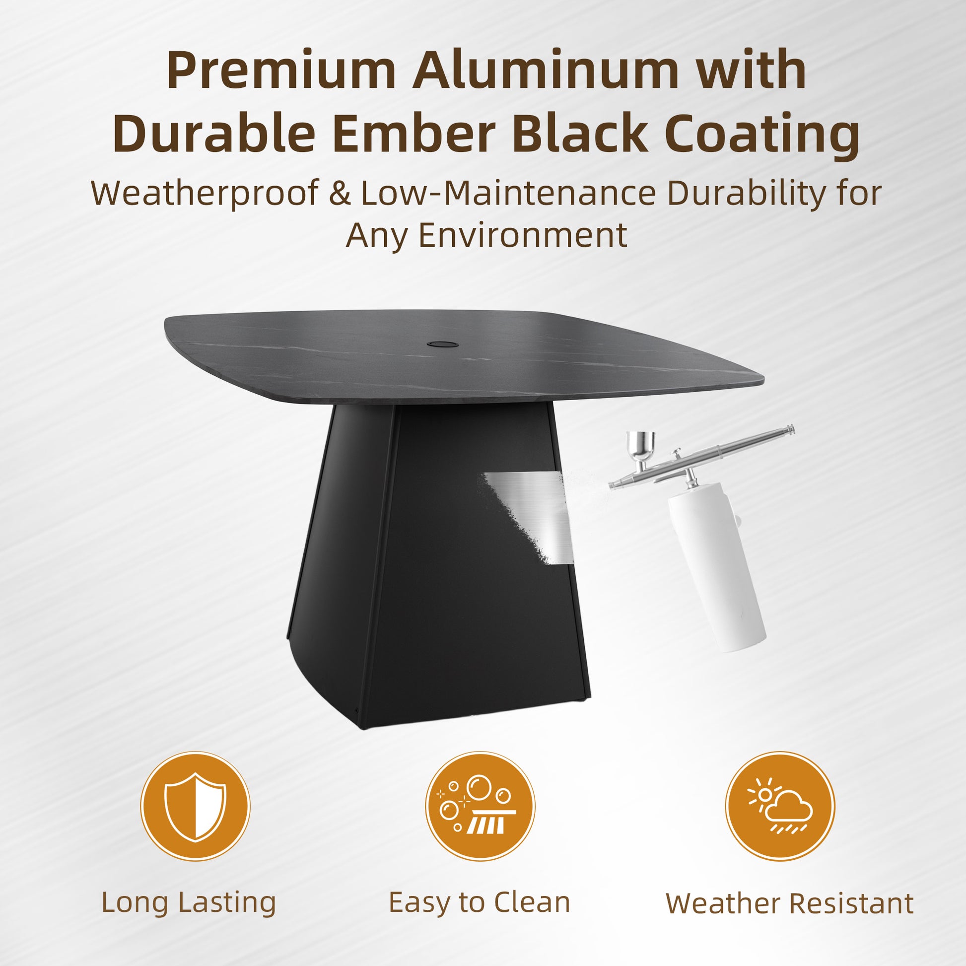 Ember Black Outdoor Dining Table – 44" Rounded Square Patio Set
