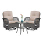 3 Pieces Conversation Set, Outdoor Wicker Rocker Swivel  Patio Bistro Set,  Rocking Chair with Glass Top Side Table,Grey
