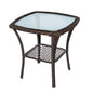 Outdoor Side Table, Indoor Outdoor Glass Top Wicker Coffee Bistro Table, All-Weather Patio Square Storage End Table, Steel Frame, 20''x 20''x20''