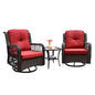 Outdoor Bistro Set 3 Pieces, Outdoor Resin Wicker Swivel Rocker Patio Chair, 360-Degree Swivel Rocking Chairs and Tempered Glass Top Side Coffee Table, Outdoor Rattan Conversation Sets (Red)