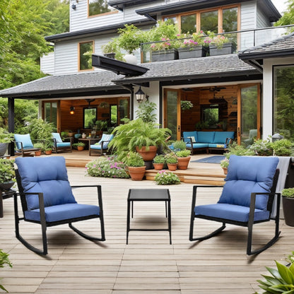 Blue 2-Person Patio Bistro Set Outdoor Dining Table with Cushions