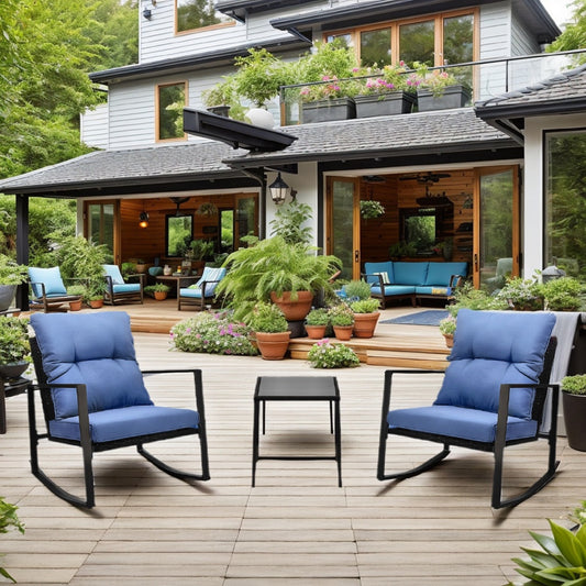 Blue 2-Person Patio Bistro Set Outdoor Dining Table with Cushions