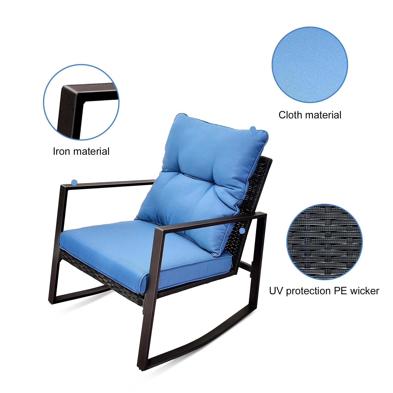 Blue 2-Person Patio Bistro Set Outdoor Dining Table with Cushions