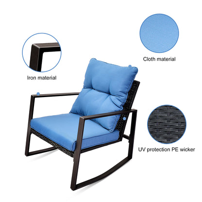 Blue 2-Person Patio Bistro Set Outdoor Dining Table with Cushions