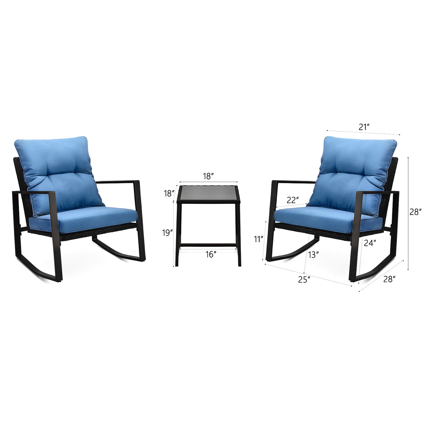 Blue 2-Person Patio Bistro Set Outdoor Dining Table with Cushions