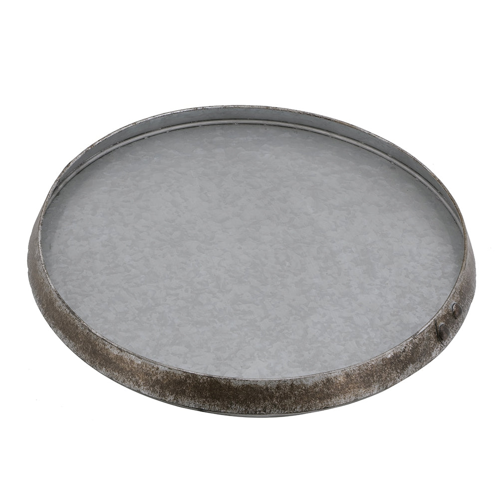 Antique Gray Iron Drum Side Table - 22.5" Diameter