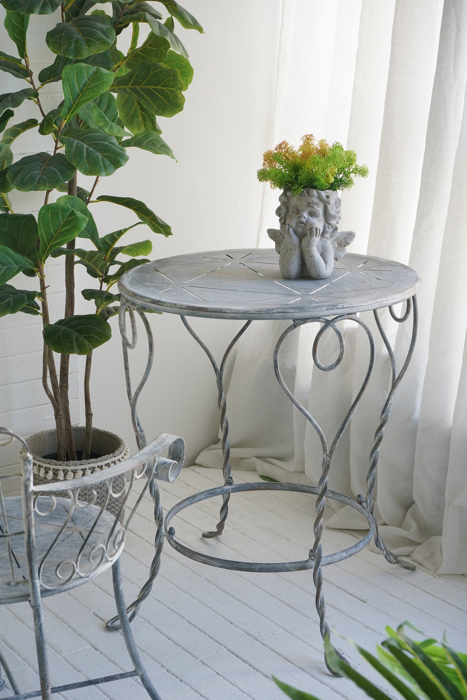 Gray Iron Heart Side Table - Outdoor Patio Decor