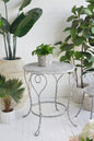 26x26x30" Heart Iron Round Side Table, Distressed Silver Finish, French Country Accent End Table with Twisted Legs