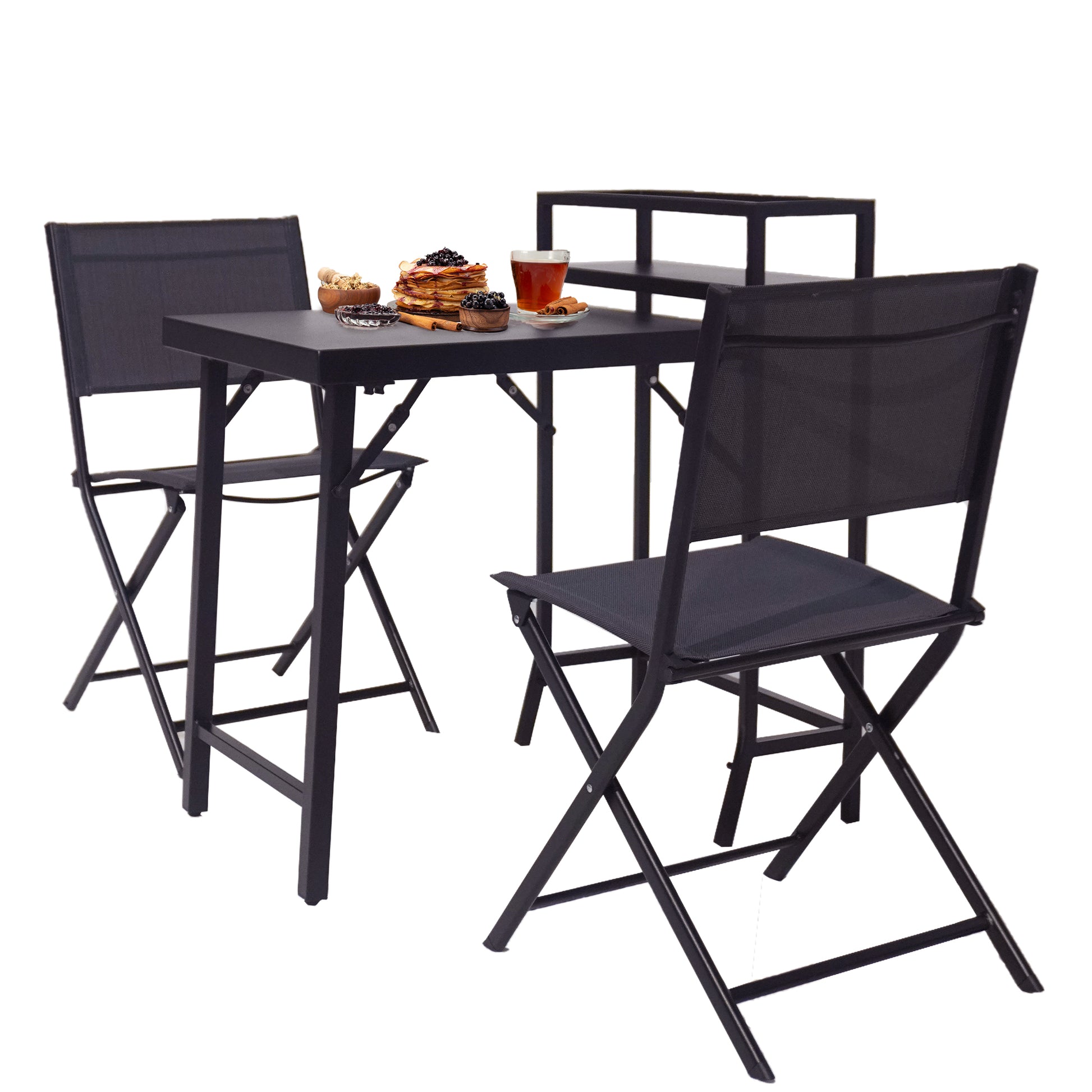 Black 2 Person Patio Bistro Set - Folding Outdoor Table and Chairs