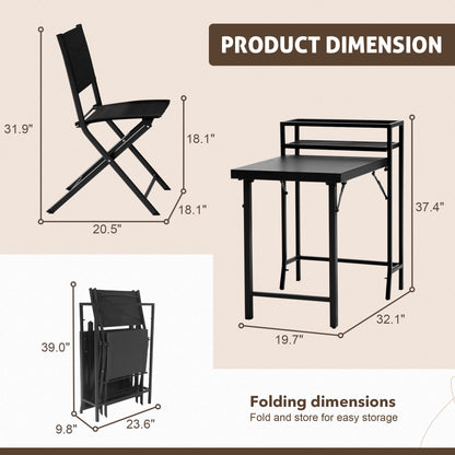 Black 2 Person Patio Bistro Set - Folding Outdoor Table and Chairs