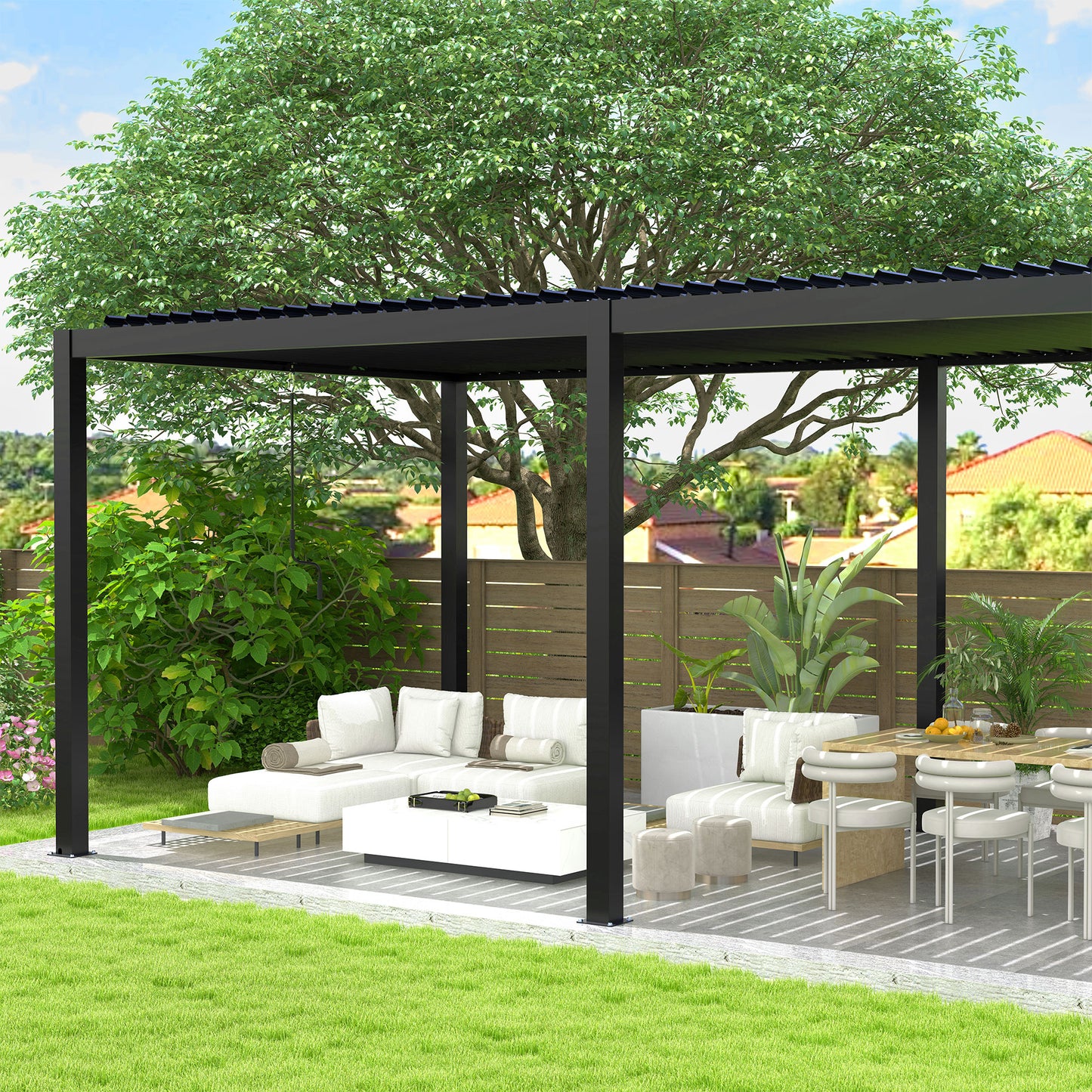 Black Aluminum Louver Pergola for Garden Patio Outdoor Shade