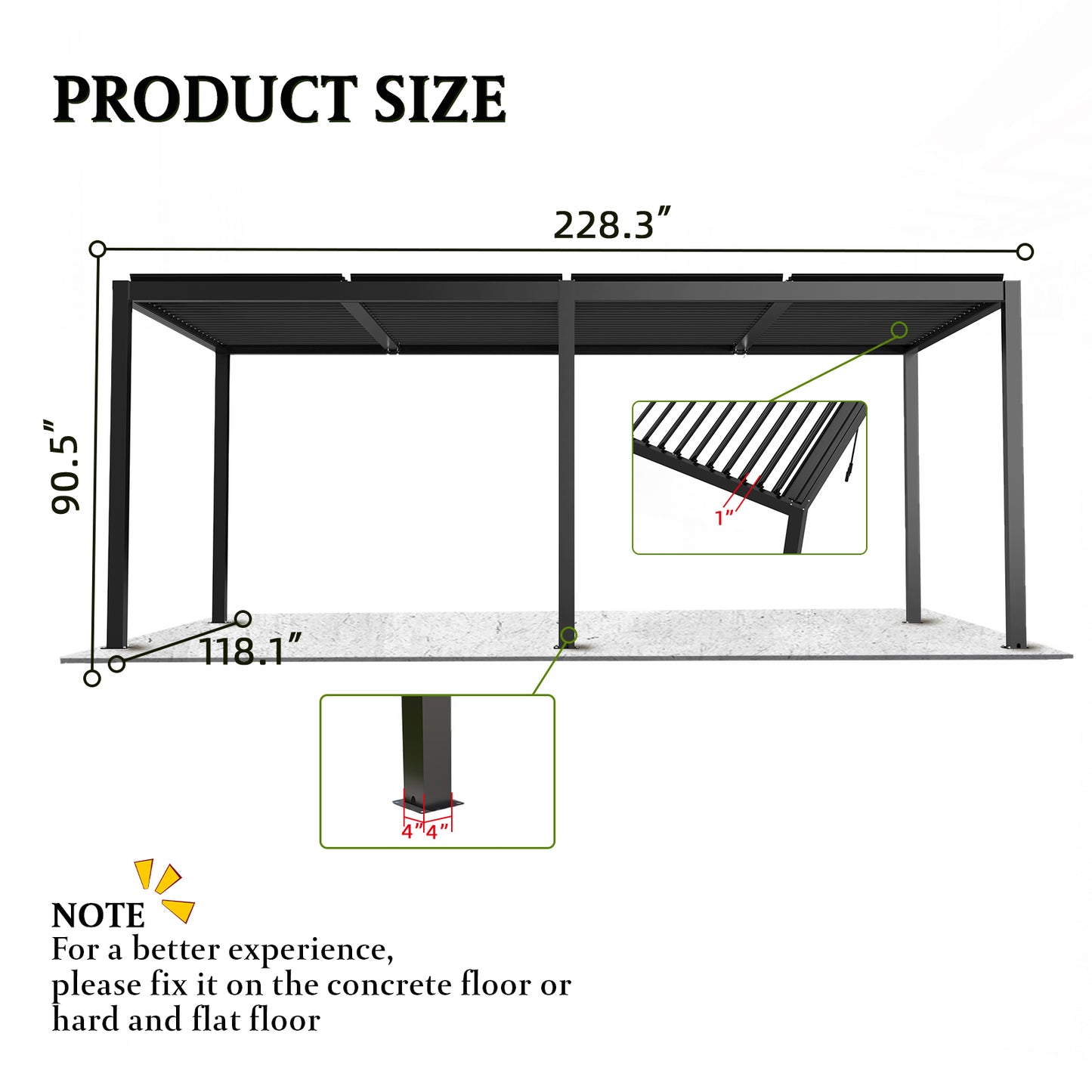 Black Aluminum Louver Pergola for Garden Patio Outdoor Shade