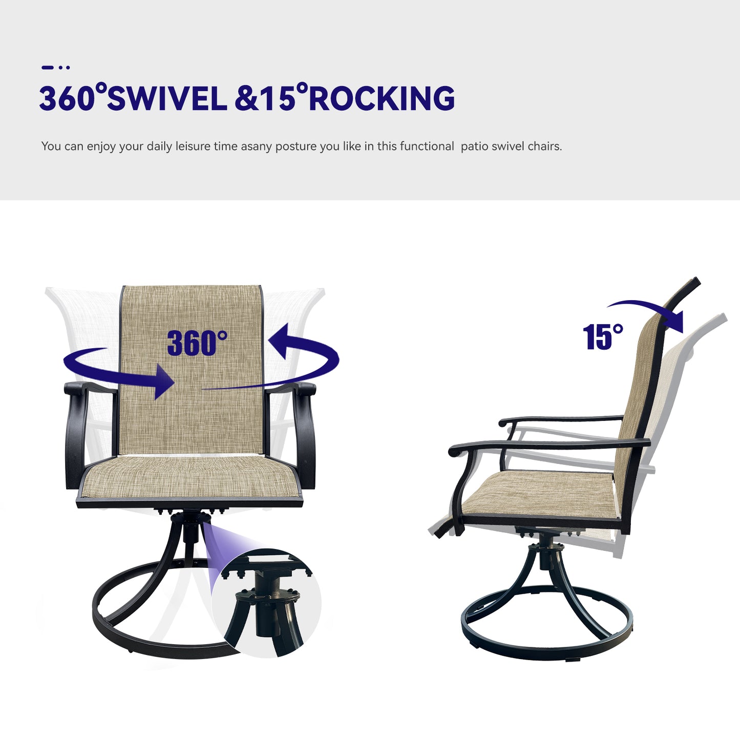 Black Brown Swivel Dining Chairs Set for Outdoor Patio Deck Seating