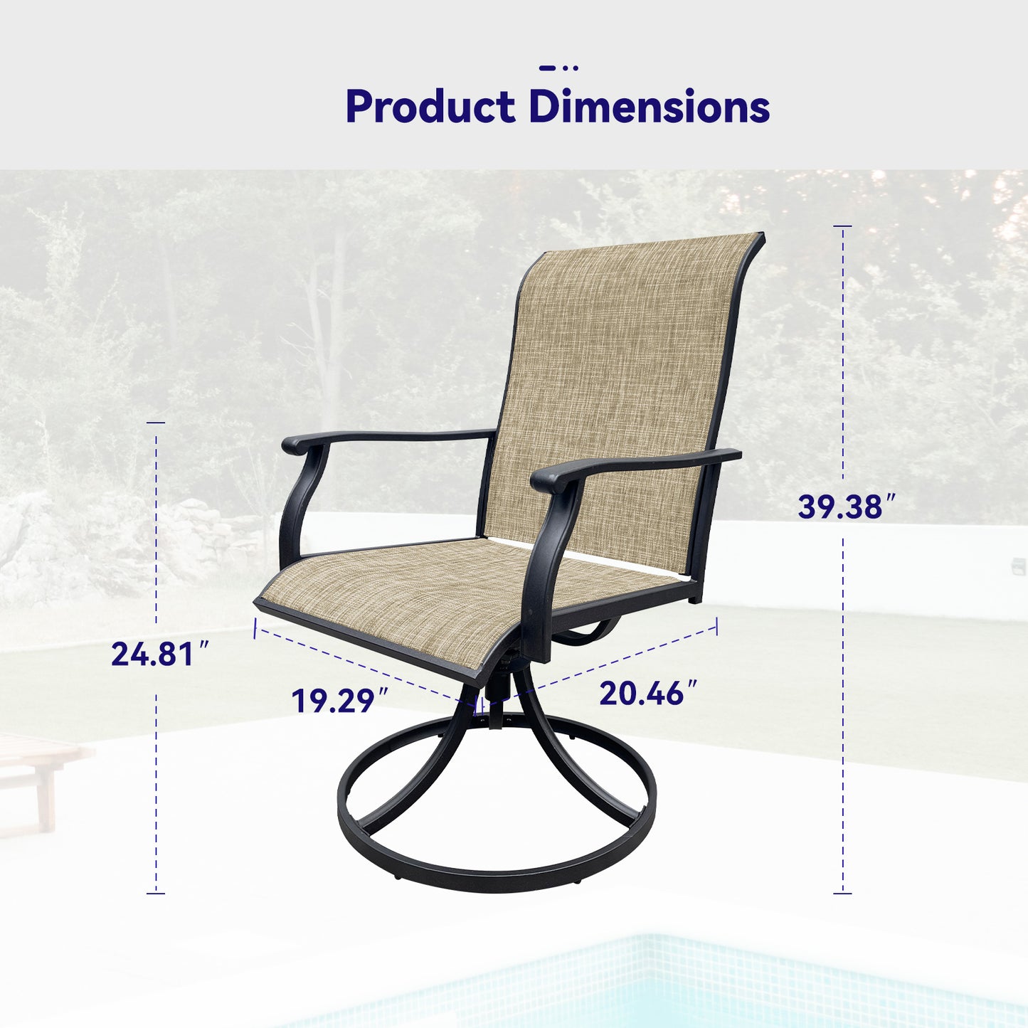 Black Brown Swivel Dining Chairs Set for Outdoor Patio Deck Seating