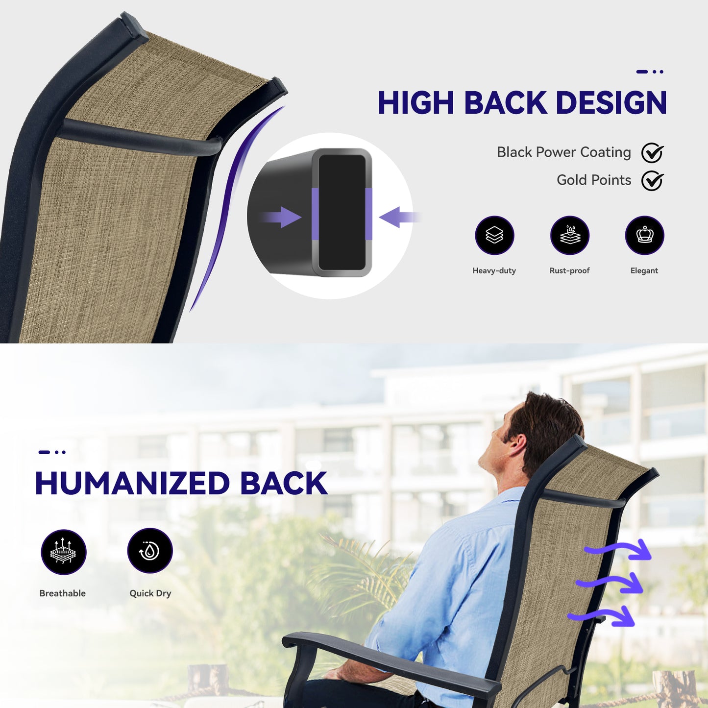 Black Brown Swivel Dining Chairs Set for Outdoor Patio Deck Seating