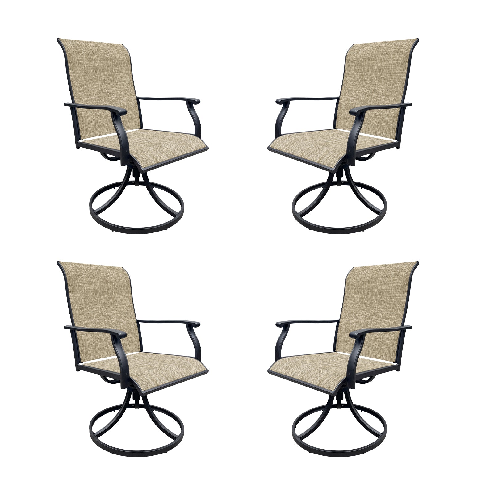 Black Brown Swivel Dining Chairs Set for Outdoor Patio Deck Seating