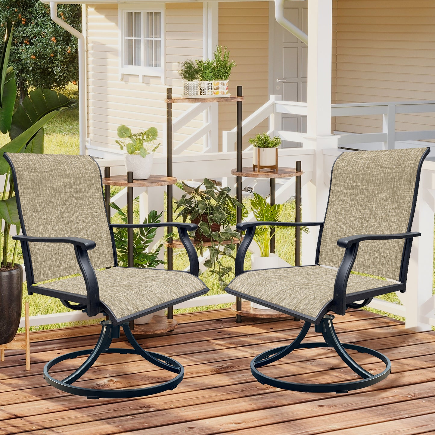 Swivel Dining Chairs Set of 2, Outdoor Swivel Breathable Textilene Patio Chairs Lawn Chairs for Front Porch Backyard Deck