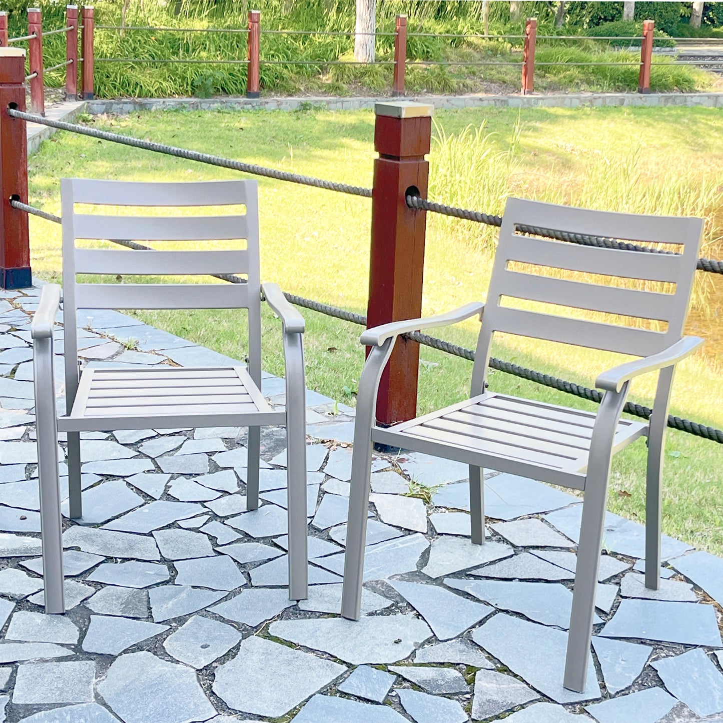 VRSHWO lron Terrace Dining Chairs, a Set of 2 Cream Color Outdoor Chairs,  Metal Chairs, All-Weather Outdoor Metal Dining Chairs, Suitable for Gardens, Terraces, and Swimming Pool