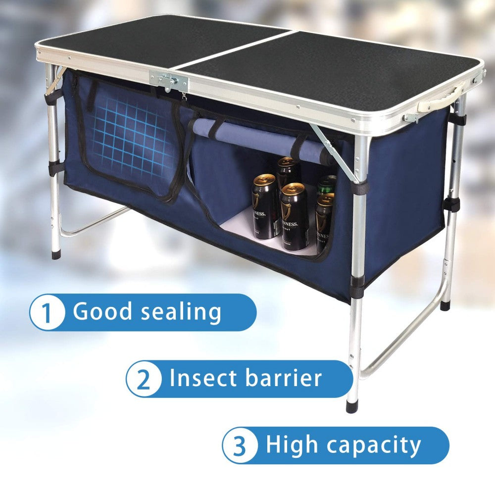 Black Metal Folding Camping Table with Storage