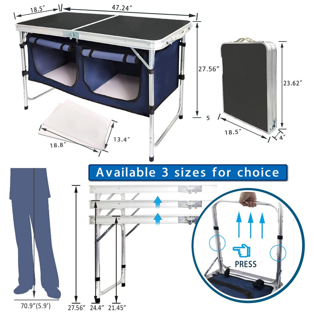 Black Metal Folding Camping Table with Storage